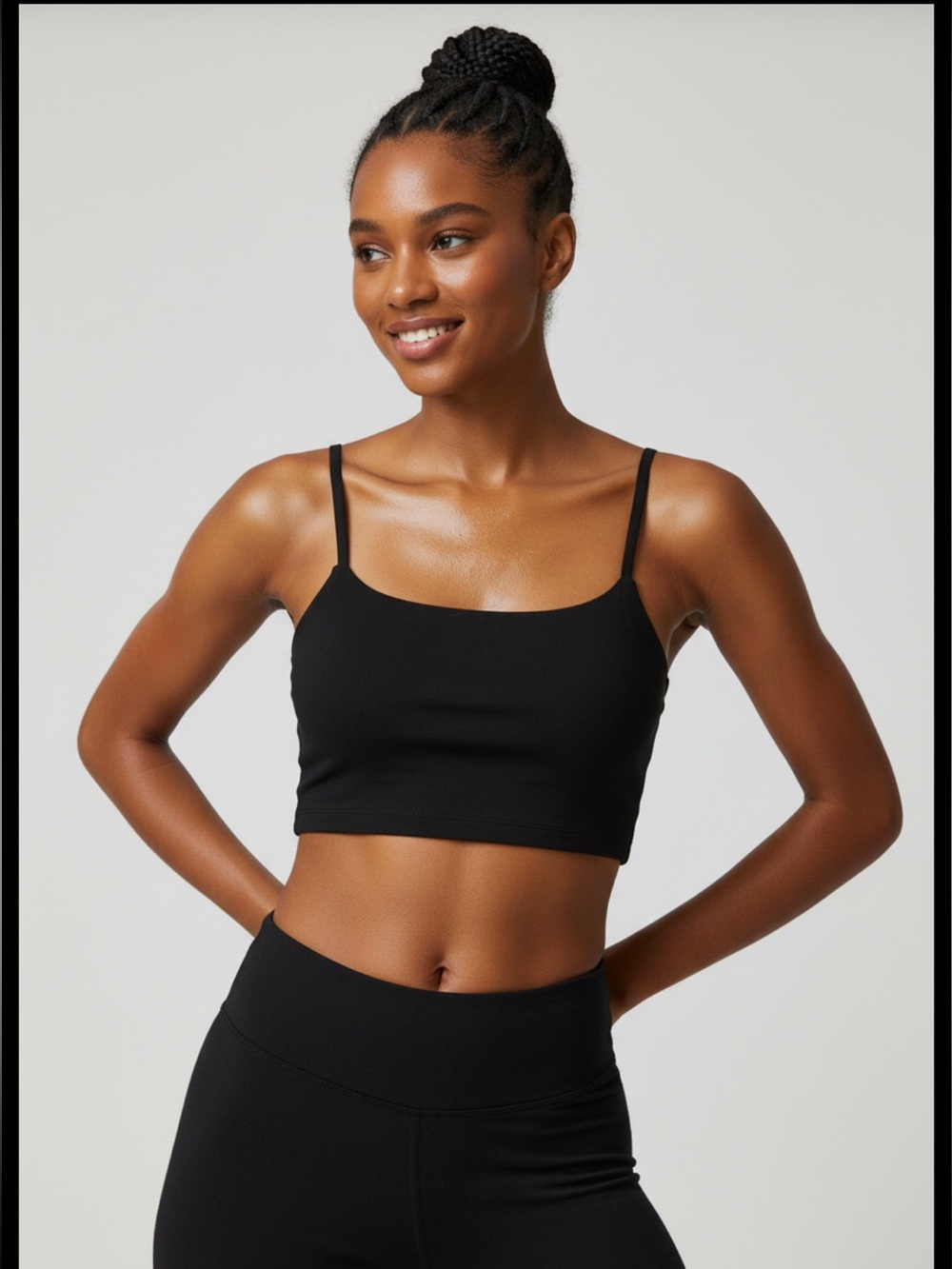 NWT Black Cotton Crop Cami Top w Built in Shelf Bra